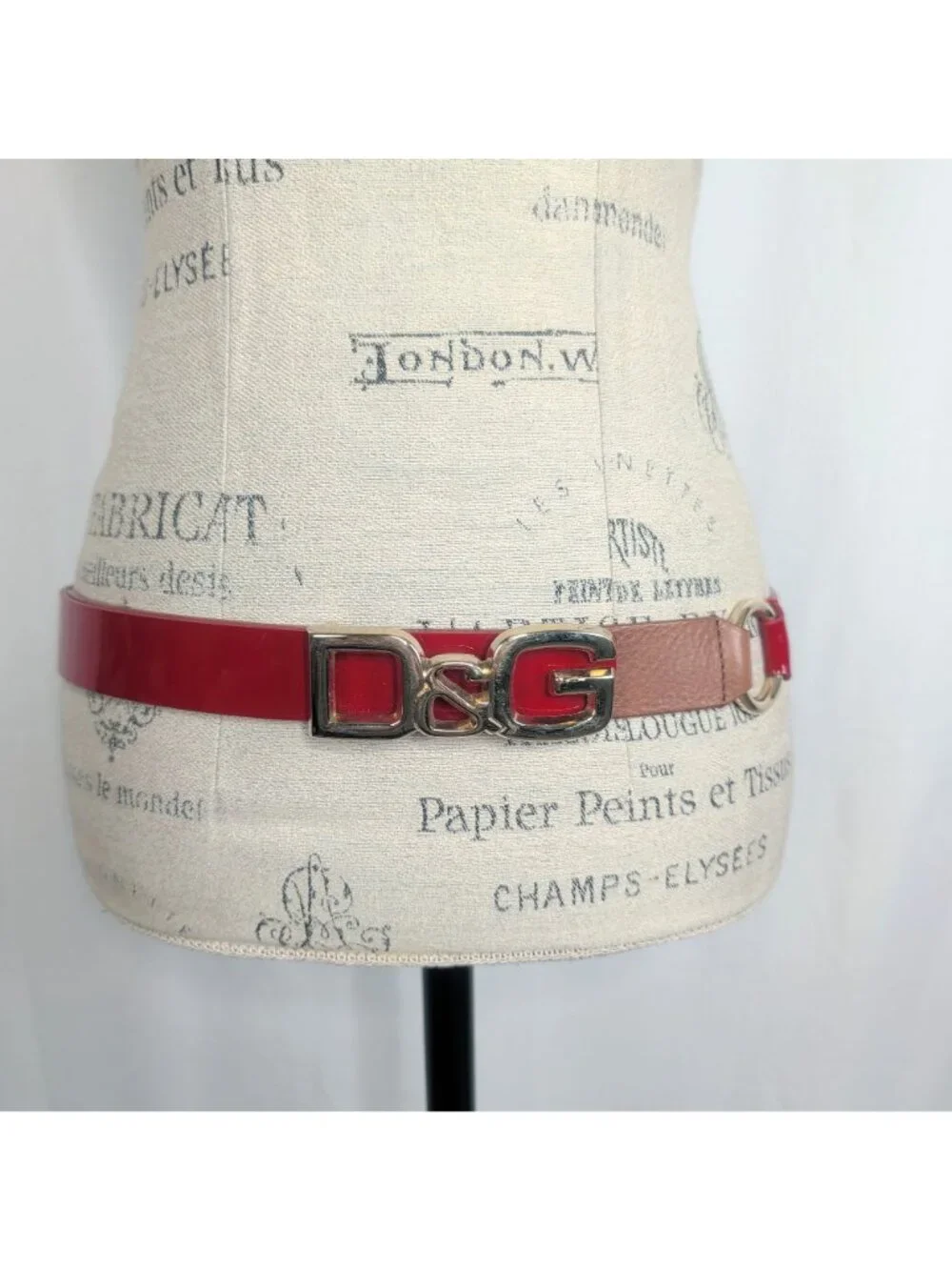 Vintage Y2K Dolce Gabbana Red Belt 36 Large Logo Patent Leather 90cm